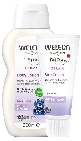 Sensitive Baby Care Set with white Mallow Body lotion and Face Cream.
