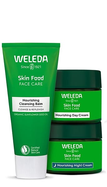 Skin-Food-Face-Care-Nourishing-Set including Day- and Night Cream in a Jar and Cleansing Balm in a tube.