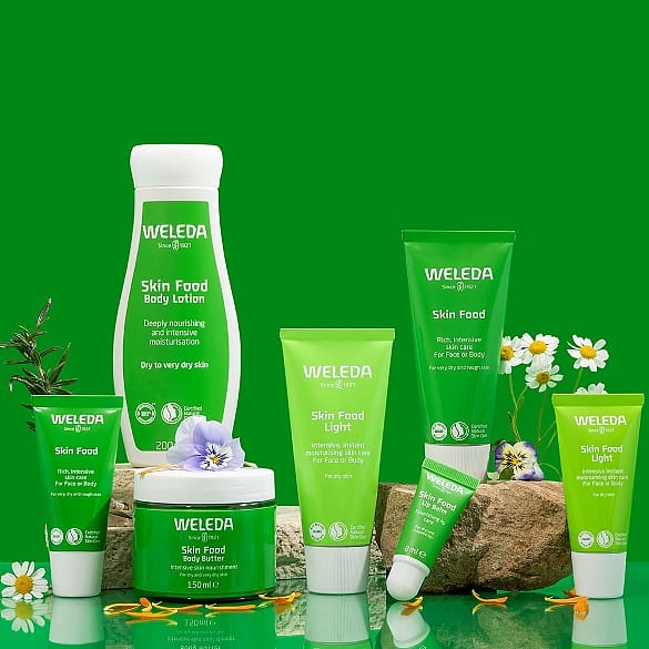 Weleda Skin Food Range on table