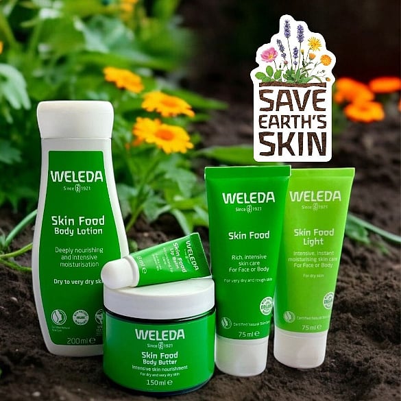 Weleda Skin Food products on soil.